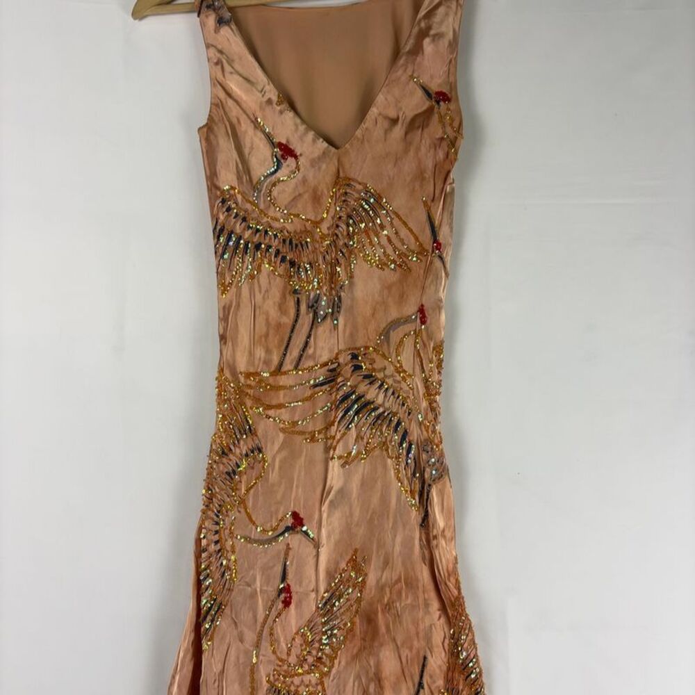 Vintage Rose Silk Crane Sequin Fairycore Maxi Dress - Picture 6 of 8